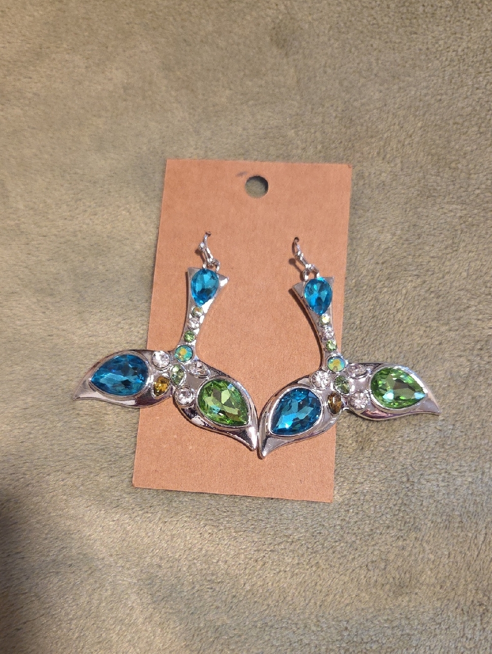 Silver-Tone Blue & Green Mermaid Tail Crystal Earrings